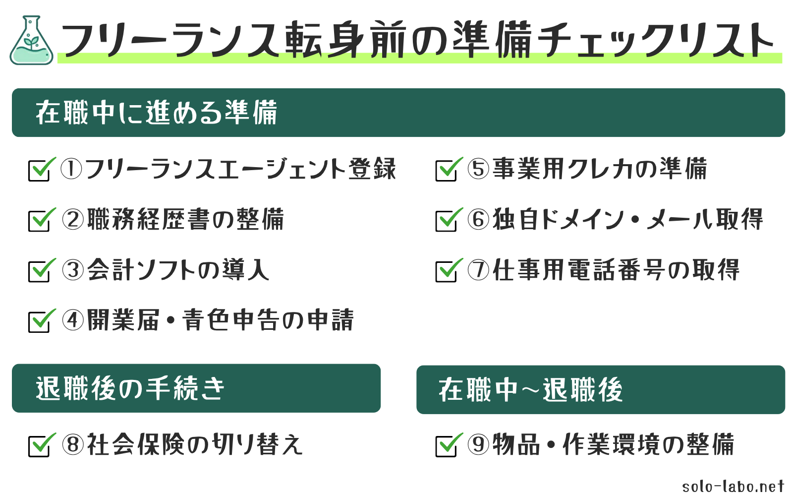 フリーランス転身前の準備9項目チェックリスト
